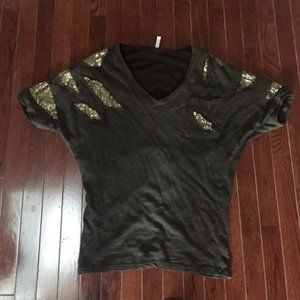 brown beaded accent shirt size small